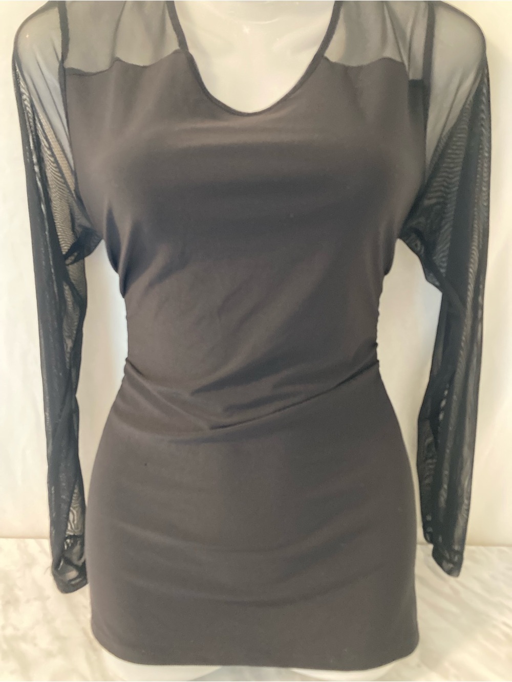 Marie Claire Boutiques Black Mesh Long Sleeve Mini Dress Y2K M